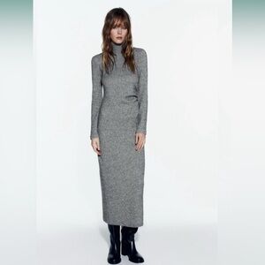 Gray Long Sleeve Knit Dress